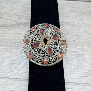 Elegant Silver Tone and Pink Brooch